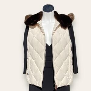 RALPH LAUREN Puffer Vest Small Faux Fur Hood Down Quilted Zip